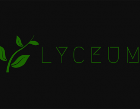 The word "Lyceum" in green with an illustration of a leaf on a black background.