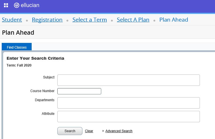 Screengrab showing seach fields