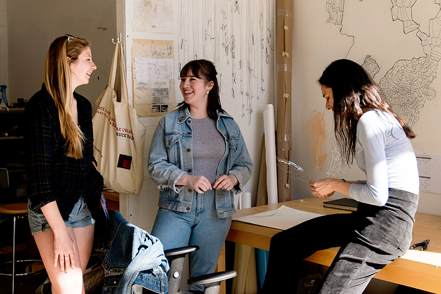 Rosa in her studio with friends